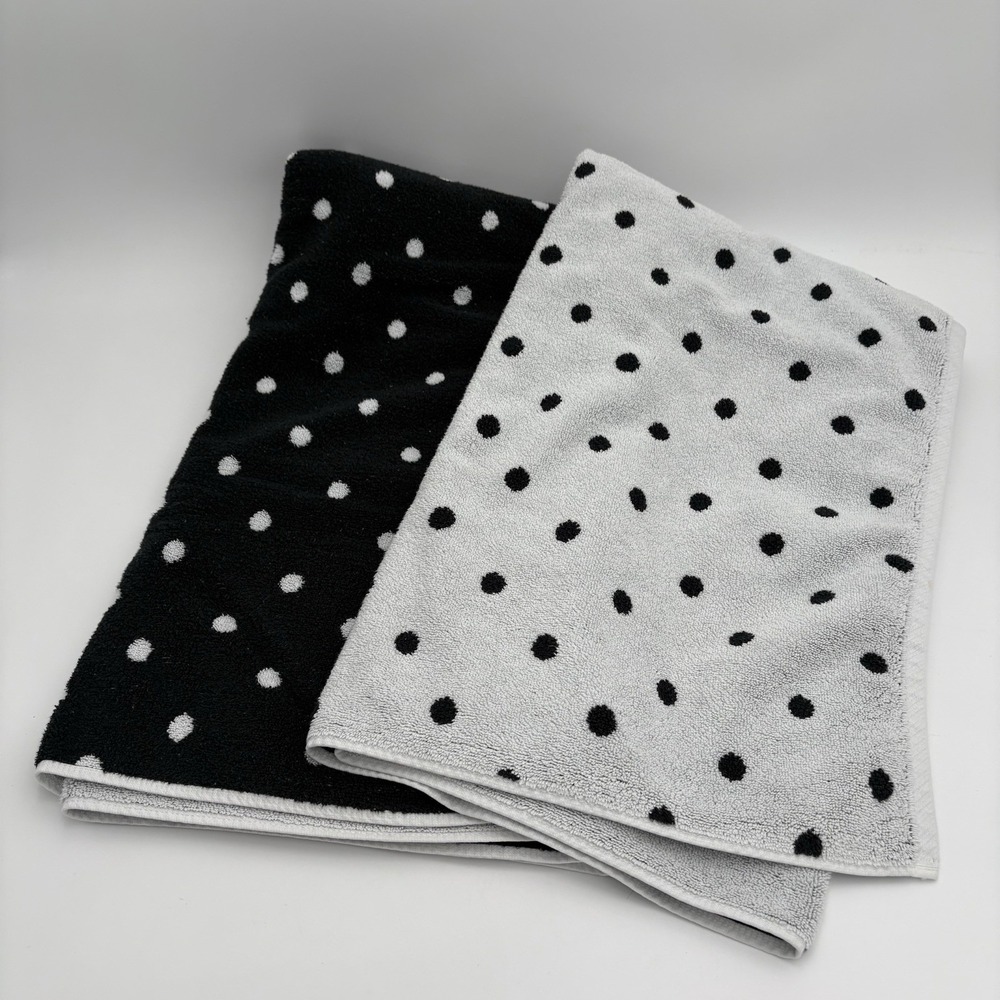 Kate Spade Black & White Polkadot Bath Sheet Towel Set Of 2 Gently Used